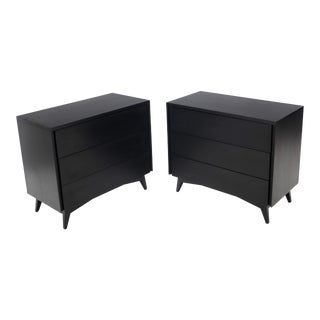 Black Lacquer Mahogany Mid-Century Modern Bachelor Chests - a Pair For Sale