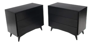 Black Lacquer Mahogany Mid-Century Modern Bachelor Chests - a Pair