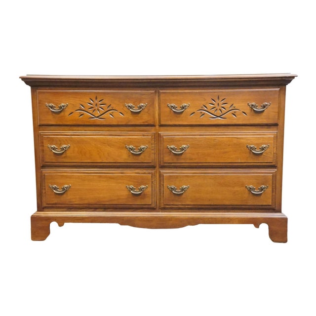 Brown Broyhill Furniture Penn Colony Solid Cherry Early American Colonial 54" Double Dresser 2600-22 For Sale - Image 8 of 14