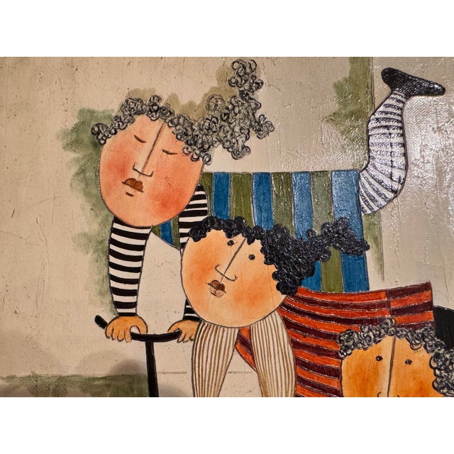 This lively painting captures a carefree moment of girls riding together on scooters. It is 30full of movement,...