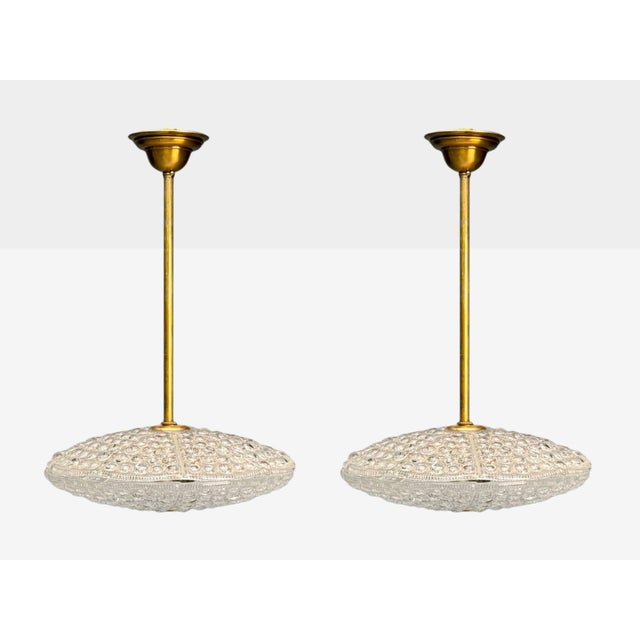 Mid-Century Modern Pair of Carl Fagerlund, Brass, Glass, Pendant Lights, Sweden, 1940s For Sale - Image 3 of 9