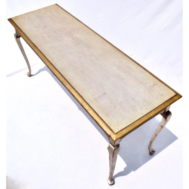Striking yet understated antiqued silver & gold gilt console table with elegant lines of generous dimensions suitable for...