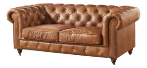 Century Chesterfield Love Seat - Light Brown Leather