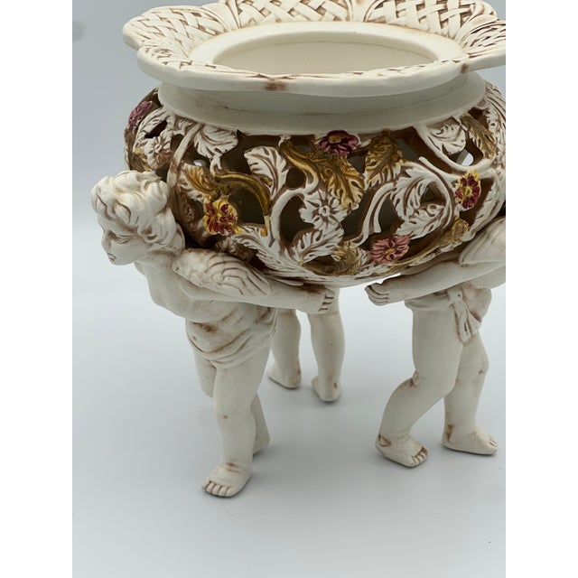 Mid-Century Modern Ardalt Antorini Italy Porcelain Compote | Cherub Figural Base For Sale - Image 3 of 9