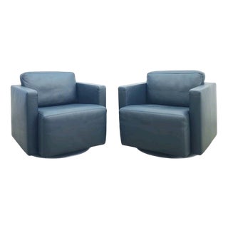 Nelson Leather Swivel Lounge Chairs by Walter Knoll, Set of 2 For Sale