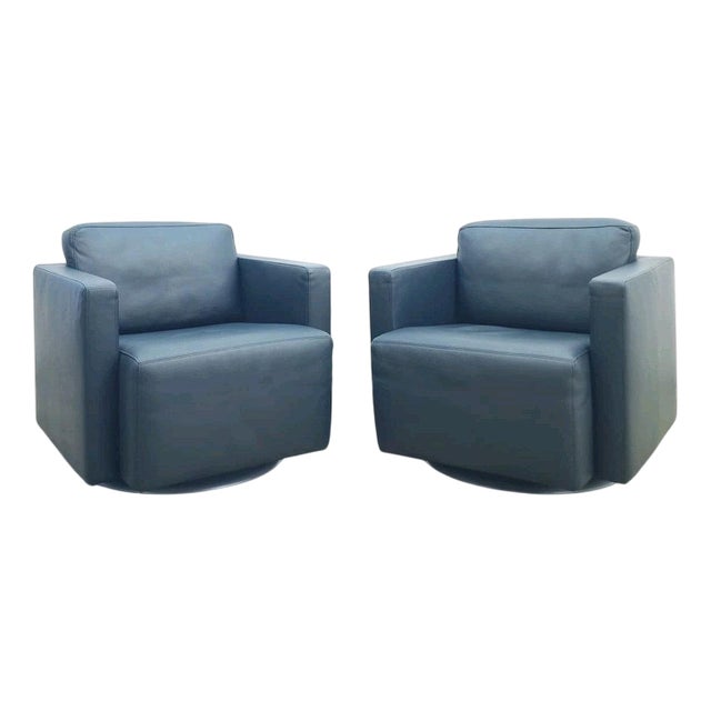 Nelson Leather Swivel Lounge Chairs by Walter Knoll, Set of 2 For Sale