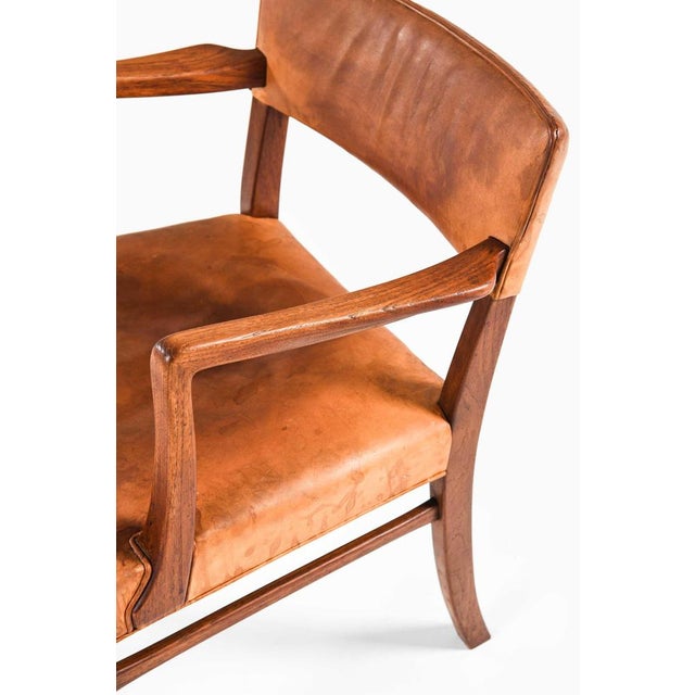 Wood Teak, Leather and Brass Armchair attributed to Ernst Kühn, 1940s For Sale - Image 7 of 12