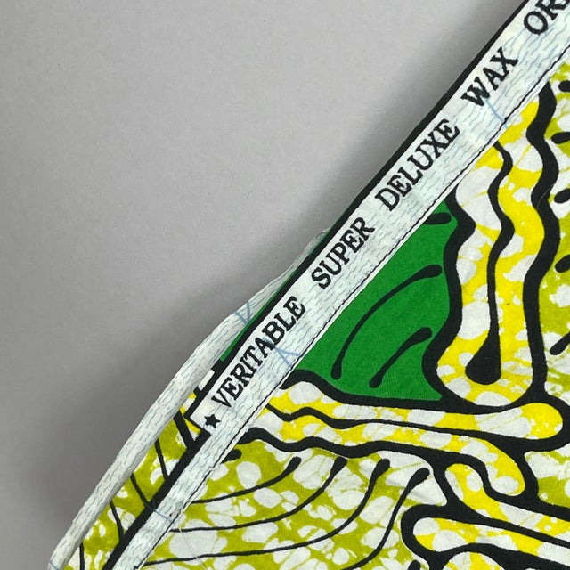 African Textile 10364 Veritable Super Deluxe Wax Green Yellow Fabric - 1.83 Yards For Sale - Image 4 of 12