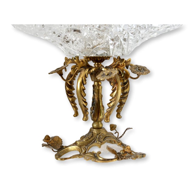 Beaux-Arts Antique Bronze & Crystal Centerpiece, Acorns & Flowers For Sale - Image 3 of 9