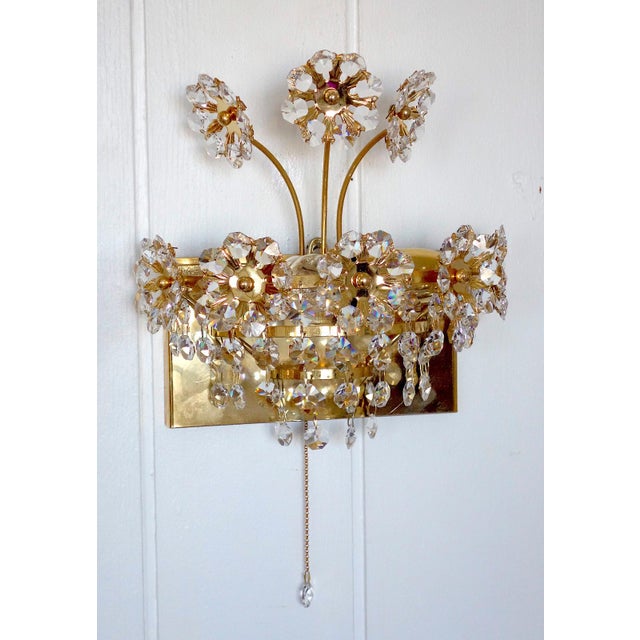 Mid-Century Modern Antique Brass Lead Crystal Wall Lamps from Weinfurtner, 1970s, Set of 2 For Sale - Image 3 of 9