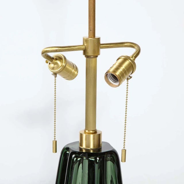Channel Form Handblown Murano Iridiscent Viridian Green Table Lamps - A Pair For Sale - Image 9 of 10