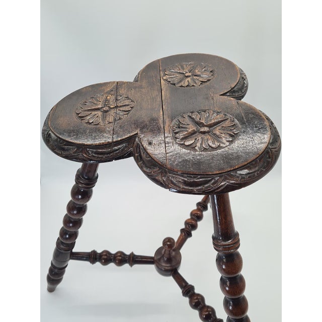 Antique Oak Side Table with Ornate Tabletop, 1920s For Sale - Image 4 of 10
