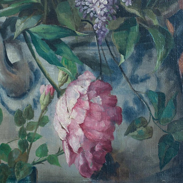 Floral Still Life in Vase, 1920s-1940s, Oil on Canvas For Sale - Image 7 of 11