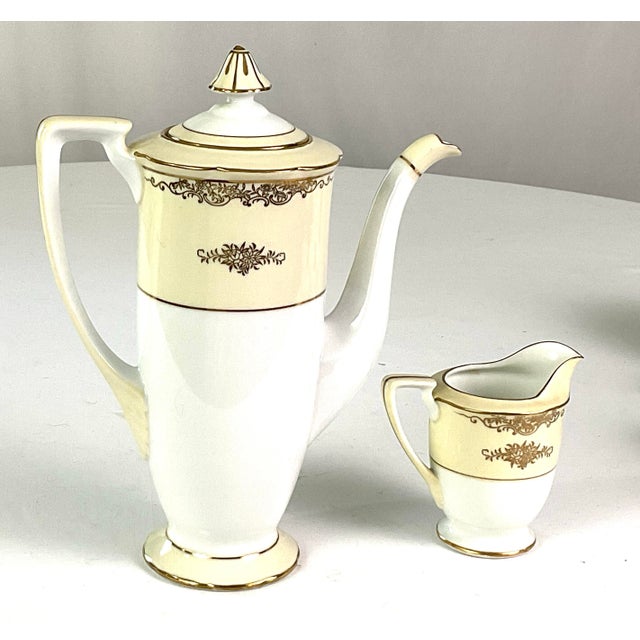 Noritake 1920s Noritake “M“ Footed Hand Painted Porcelain Chocolate Pot, Demitasse Cups and Saucers and Creamer Set- 16 Pieces For Sale - Image 4 of 7