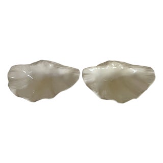 1979 Pair of Signed Studio Pottery Shell Form Ceramic Bowls Catchalls For Sale