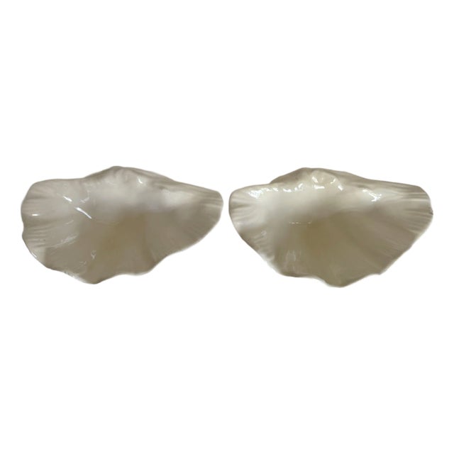 1979 Pair of Signed Studio Pottery Shell Form Ceramic Bowls Catchalls For Sale