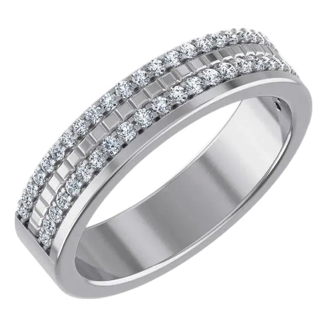 14K White Gold Round Diamond Prong Set Designer Couple Band 1/3 Cttw,Size 7 For Sale