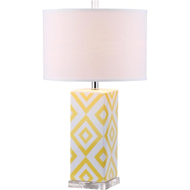 Modern Geometric 27 Inch H Table Lamp in Yellow - a Pair For Sale - Image 3 of 9