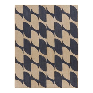 Contemporary Interlocking Wave Grid Rug in Navy & Beige by Rug & Kilim, India For Sale