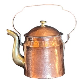19th Century Hand-Hammered Copper & Brass Dovetail Tea Kettle For Sale
