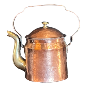 19th Century Hand-Hammered Copper & Brass Dovetail Tea Kettle