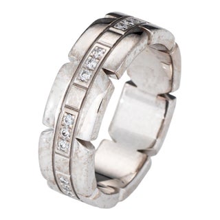 90s Cartier Tank Francaise Ring Eu 50 Sz 5.25 Band 18k White Gold Signed Jewelry For Sale