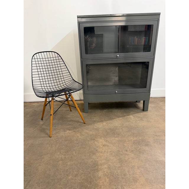 Vintage Industrial Steel Barrister Bookcase With Glass Lift-Up Doors For Sale - Image 13 of 13