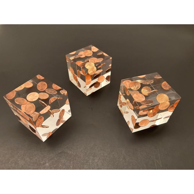 Plastic Penny Lucite Cubes - Set of 3 For Sale - Image 7 of 7