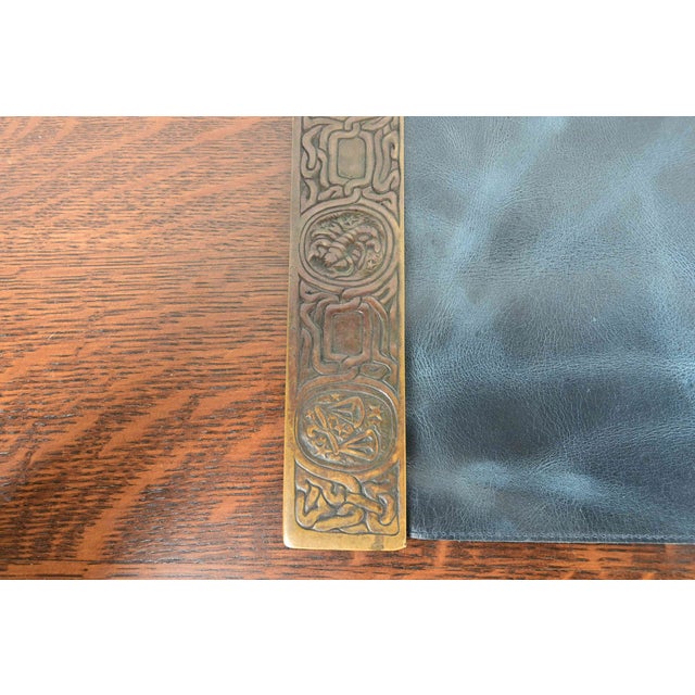 Metal Tiffany Studios New York Zodiac Bronze Blotter Ends With Leather Desk Blotter For Sale - Image 7 of 14