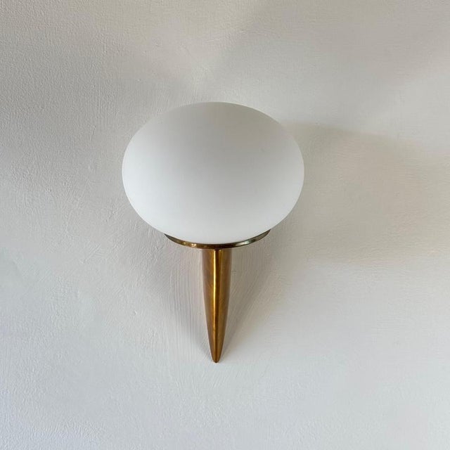 Italian Lancia Wall Sconce in Brass and Opaline Glass from Stilux Milano, 1960s For Sale - Image 13 of 14