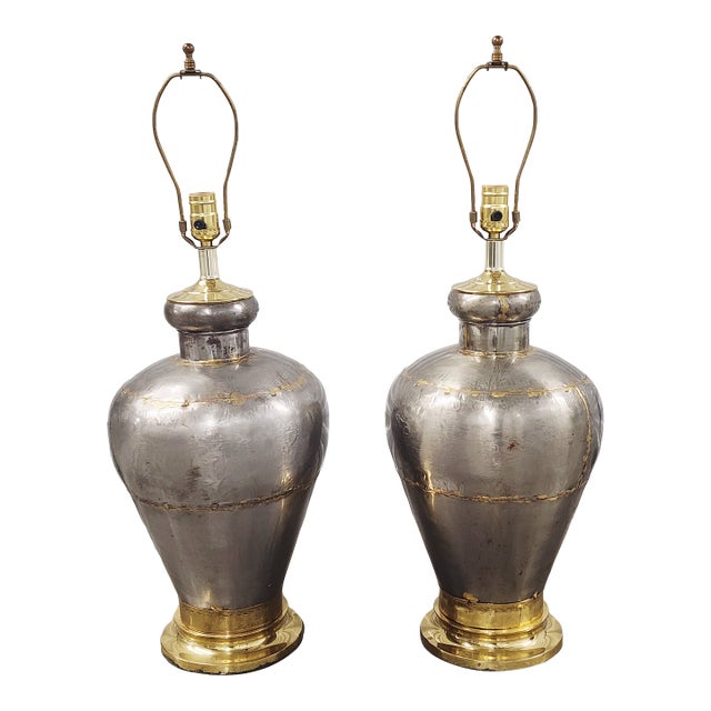 Vintage Handcrafted Metal & Brass Table Lamps-a Pair For Sale