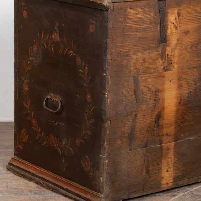 Original Painted Tall Pine Flat Top Trunk Dated 1874 For Sale - Image 17 of 18