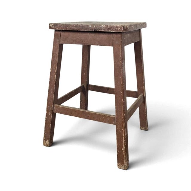 2000 - 2009 Brown Painted Wooden Workshop Stool with Patinated Top For Sale - Image 5 of 5