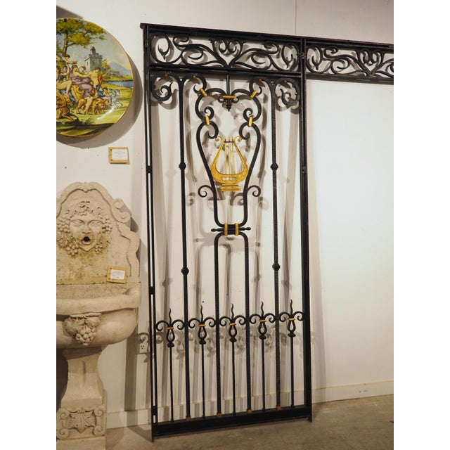 Black Antique French Wrought Iron Entryway Surround With Gilded Lyre Decor, C. 1920s For Sale - Image 8 of 18