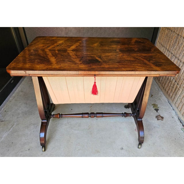 English Antique 1830's English Rosewood Sewing Table For Sale - Image 3 of 10