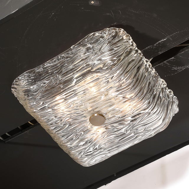 1960s Mid-Century Modern Murano Hand-Blown Textural Clear Glass Venini Flush Mount Chandelier For Sale - Image 11 of 18