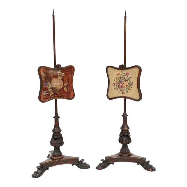Regency Pole Screens with Needlepoint Tapestries, 1830s, Set of 2 For Sale