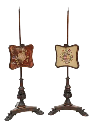 Regency Pole Screens with Needlepoint Tapestries, 1830s, Set of 2