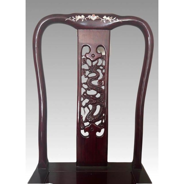 Brown Vintage Mother of Pearl and Solid Rosewood Inlaid Asian Chinoiserie Dining Set for 8 People, (10 Pieces Table and Chairs) For Sale - Image 8 of 12