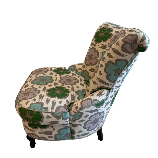 Unique 1940s slipper lounge chair from the estate of iconic actress and dancer Ann Miller. It is newly upholstered in...
