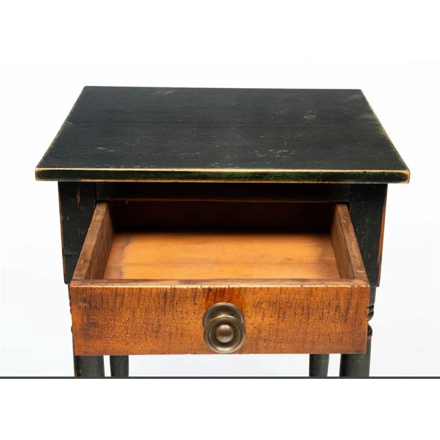 Early American painted Sheraton stand. American, second-quarter 19th Century. Poplar. Dovetailed drawer with tiger maple...