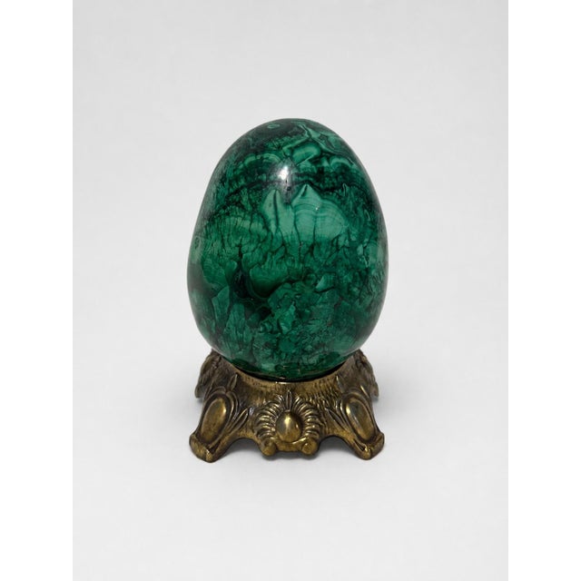 Metal Large & Heavy Sculpted Malachite Egg Specimen Sculpture on Ornate Brass Stand For Sale - Image 7 of 10