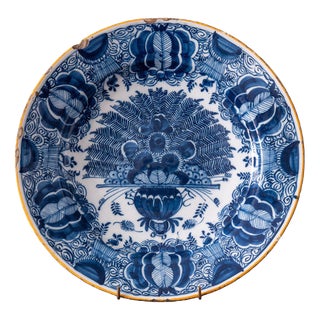 18th Century Dutch Delft Blue and White Peacock Dish For Sale
