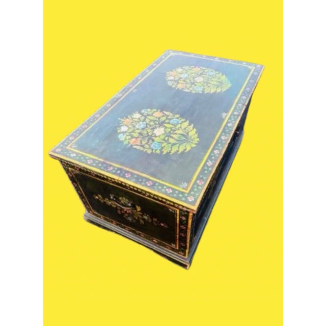 Dark Green Monumental 19th Century European Hand Painted Wedding Trunk For Sale - Image 8 of 11
