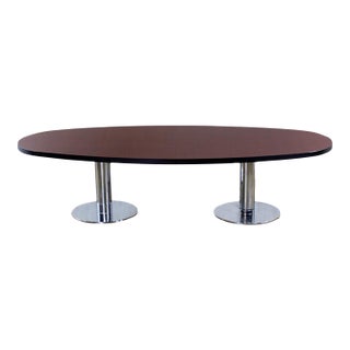 Late 20th Century Modern Monumental Oval Dining or Conference Table W/Chrome Cylindrical Double Pedestal Base For Sale