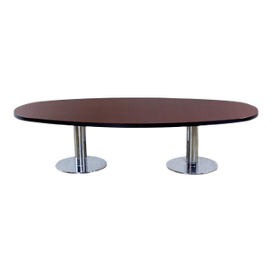 Late 20th Century Modern Monumental Oval Dining or Conference Table W/Chrome Cylindrical Double Pedestal Base