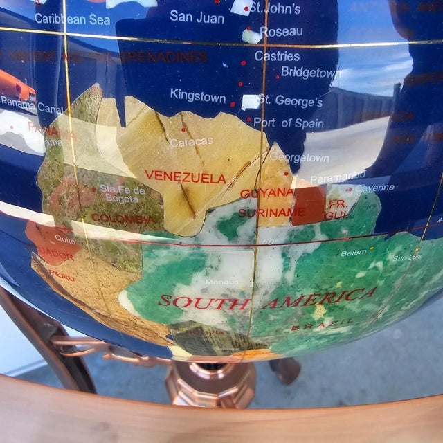 Vintage Gemstone Globe Lapis Lazuli and Semi Precious Stones Worldglobe on Stand For Sale - Image 4 of 17