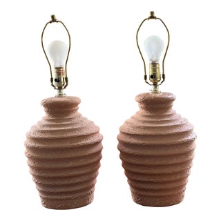 1990s Pink Plaster Lamps— a Pair For Sale