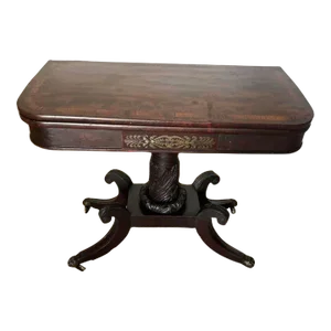 19th Century Federal Classical Mahogany Inlaid Carved Console Game Table.