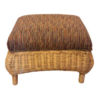 Wicker Upholstered Footstool For Sale